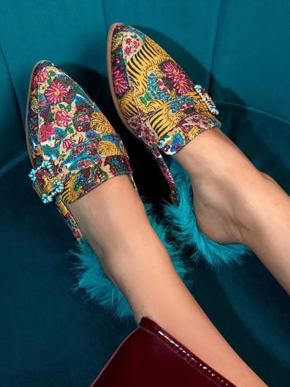 Embellished Floral Multicolor Backless Mules